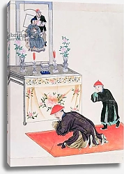 Постер Школа: Китайская 19в. Adoration scene at the ancestral altar