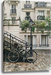 Постер Франция, Париж, старая улочка с фонарем и велосипедом