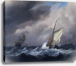 Постер Вельде Вильям Малый голландский корабль бейдевинд в сильный бриз