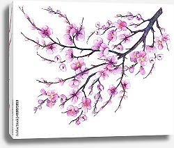 Постер Восточная вишневая ветка с розовыми цветами 1