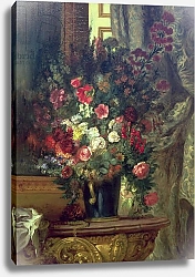 Постер Делакруа Эжен (Eugene Delacroix) Vase of Flowers on a Console, 1848-49