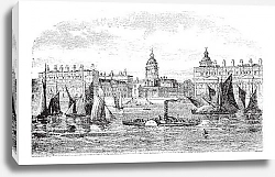 Постер Greenwich Hospital or Royal Hospital for Seamen Greenwich England vintage engraving