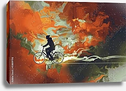 Постер Силуэт человека на велосипеде на фоне звездного неба