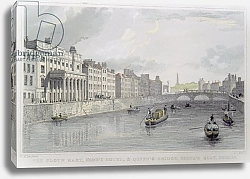 Постер Школа: Ирландская 19в. Cloth Mart, Home's Hotel and Queen's Bridge, Usher's Quay, Dublin