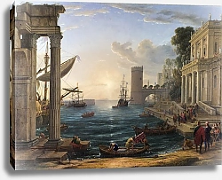 Постер Лоррен Клод (Claude Lorrain) Морской порт с причалившей Королевой Шеба