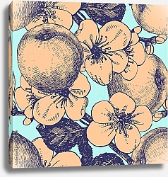 Постер Узор с персиками и цветами