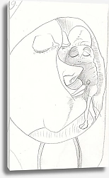 Постер Мескита Сэмюэль Ovaal met een kop in profiel naar rechts, twee benen en een kop met gesloten ogen