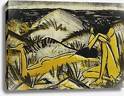 Постер Мюллер Отто Dunes One Sitting and Girl Lying Down; Ein in Dunen Sitzendes und ein Liegendes Madchen, 1920-24
