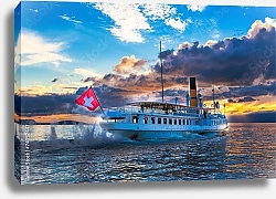 Постер Швейцария. Прогулочный пароход на Женевском озере