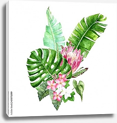 Постер Акварельные тропические листья и цветы