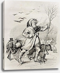 Постер Winter, old allegoric illustration. Created by Grandville, published on Magasin Pittoresque, Paris, 