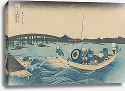 Постер Хокусай Кацушика Viewing Sunset over Ryôgoku Bridge from the Ommaya Embankment [Edo]