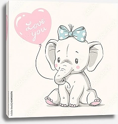 Постер Слоненок с розовым воздушным шаром в форме сердца