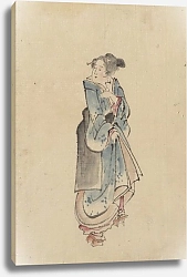 Постер Хокусай Кацушика A woman walking to the right, full-length portrait, facing left, wearing kimono and geta