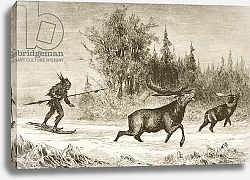 Постер Мэннинг Самуэль (грав) A Native American Moose hunting in the North Western Territory, c.1880