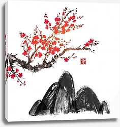 Постер Вишневое дерево в цвету и черные холмы