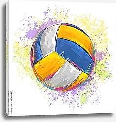 Постер Волейбольный мяч в брызгах краски