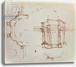 Постер Микеланджело (Michelangelo Buonarroti) W.24r Architectural sketch