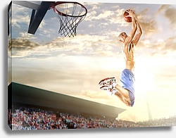 Постер Баскетболист забрасывающий мяч в корзину