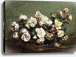 Постер Фантен-Латур Анри Vase of White Roses on a Table; Vase de Roses Blanches et Roses sur la Table,