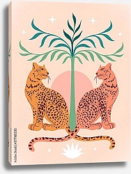 Постер Леопарды, солнце, пальма