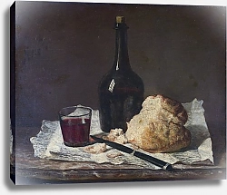 Постер Неизвестен Натюрморт с бутылкой, стаканом и хлебом