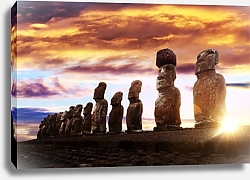 Постер Статуи моаи с острова Пасхи на рассвете