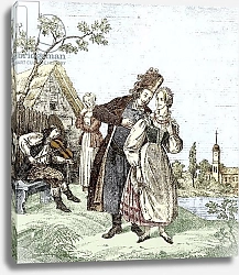 Постер DANCE - Polish couple dancing to violin Violin played by gypsy. 'Country folk from the Poznan District, 1836. Artists unknown.