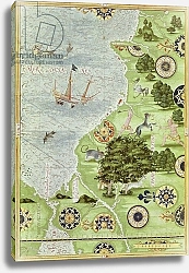 Постер Тестю Гульем (карты) Fol.39v Map of the Magellan Straits, from 'Cosmographie Universelle', 1555