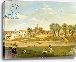 Постер Школа: Английская 18в. The Old Parish Church and Village, Hampton-on-Thames, Middlesex