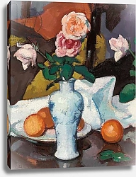 Постер Пеплой Самуэль Roses in a Vase with Oranges and a White Tablecloth,
