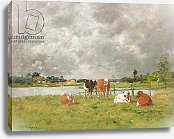 Постер Буден Эжен (Eugene Boudin) Cows in a Field under a Stormy Sky, 1877