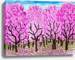 Постер Цветущий сад с розовыми деревьями