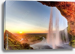 Постер Исландия. Seljalandsfoss Waterfall at sunset