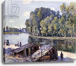 Постер Сислей Альфред (Alfred Sisley) Huts on the Edge of the Canal du Loing with Sun Shining; Cabanes au Bord du Canal du Loing-effet de Soleil, 1896