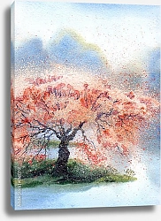 Постер Нежное цветущее дерево у реки