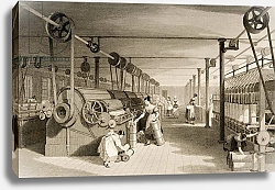 Постер Аллом Томас (грав) Carding, Drawing and Roving, Cotton factory floor, engraved by James Tingle c.1830