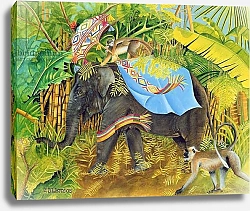 Постер Уоттс Э. (совр) Elephant with Monkeys and Parasol, 2005