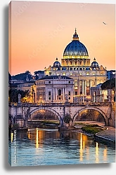 Постер Италия. Ночной вид на собор Святого Петра