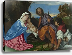 Постер Тициан (Tiziano Vecellio) Священная Семья с пастухом