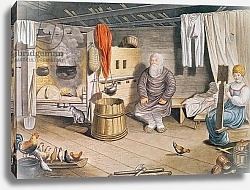 Постер Школа: Немецкая школа (19 в.) Interior of a Russian izba, published in Leipzig, 1820