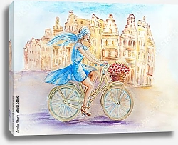 Постер Девушка с цветами на велосипеде