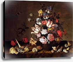 Постер Аст Балтазар Still life of a vase of flowers with shells
