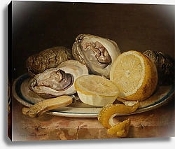 Постер Лауэр Йозеф Stillleben mit Austern und Zitrone