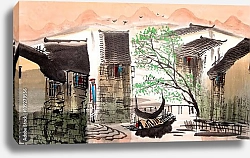 Постер Китайский город с каналом
