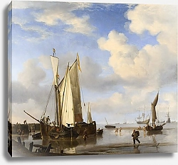 Постер Вельде Вильям Голландские корабли у берега и купающиеся люди