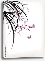 Постер Китайская орхидея и бабочки