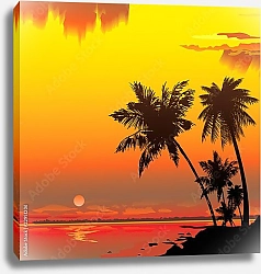 Постер Остров с пальмами на закате