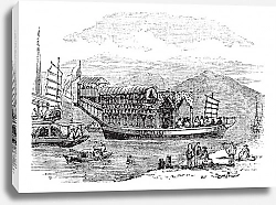 Постер Flower boat, in Canton or Guangzhou, China vintage engraving