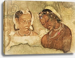 Постер Школа: Индийская A Princess and her Servant, copy of a fresco from the Ajanta Caves, India